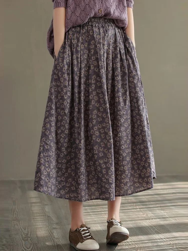 Women's Vintage Floral A-Line Long Skirt