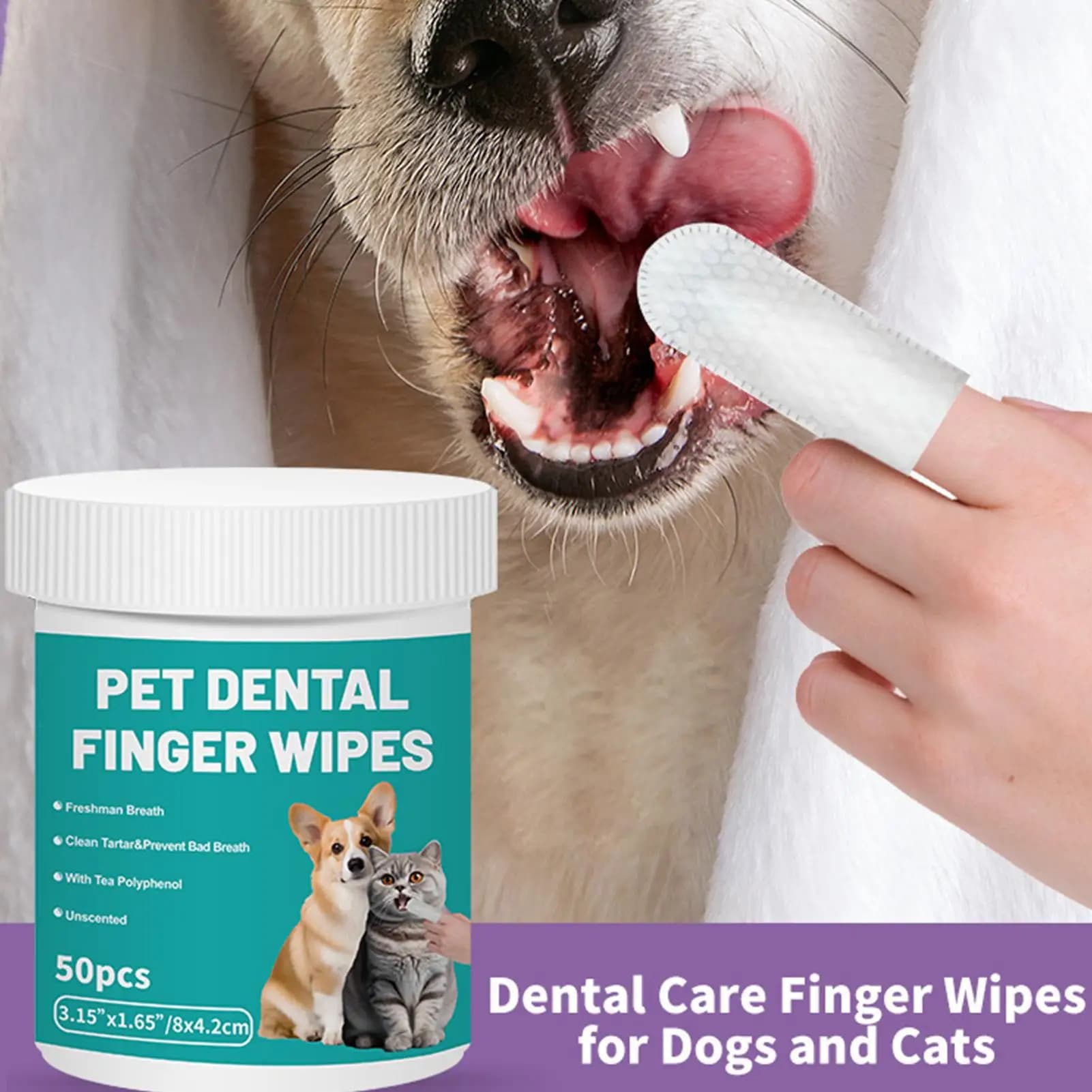 Pet Disposable Cleaning Wipes Dog Teeth Cleaning Finger Wipes Cat Ear and Eye Beauty Wipes Cat Hygiene and Beauty Products 50pcs