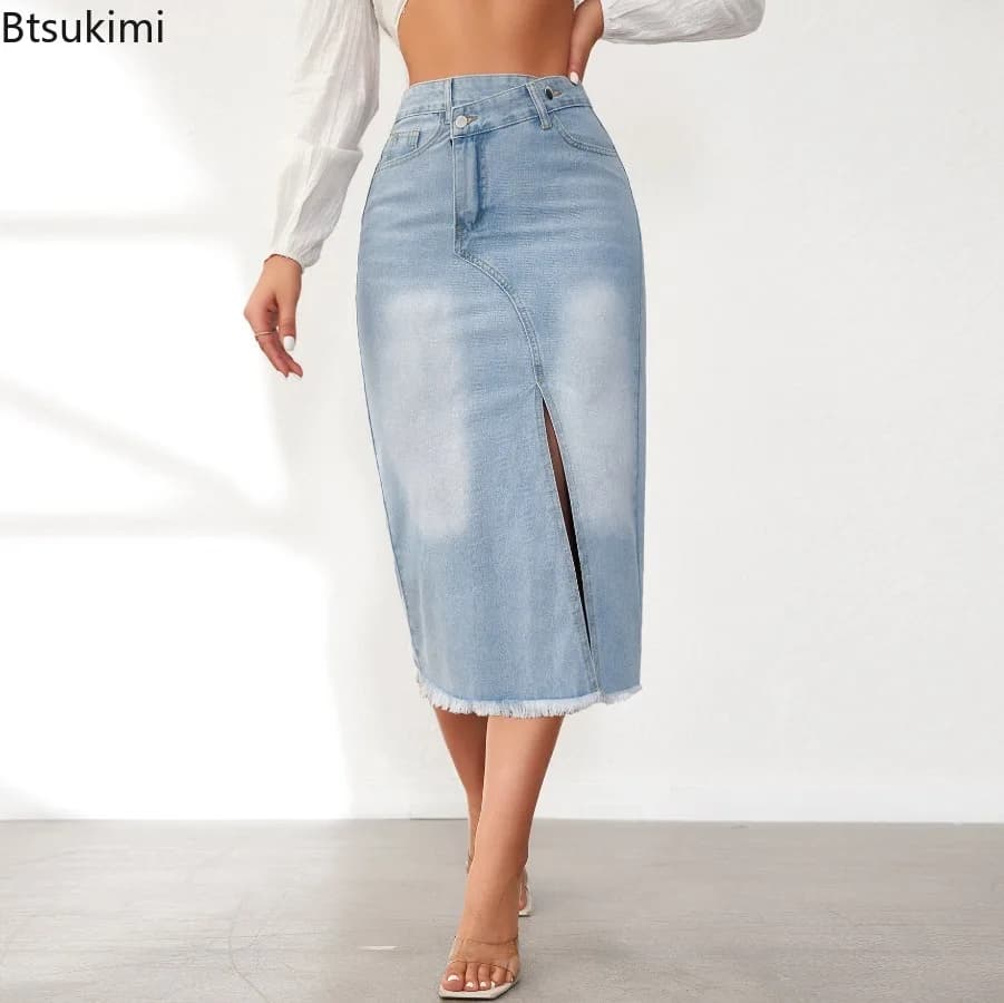 Women's High Waist Denim Pencil Skirt
