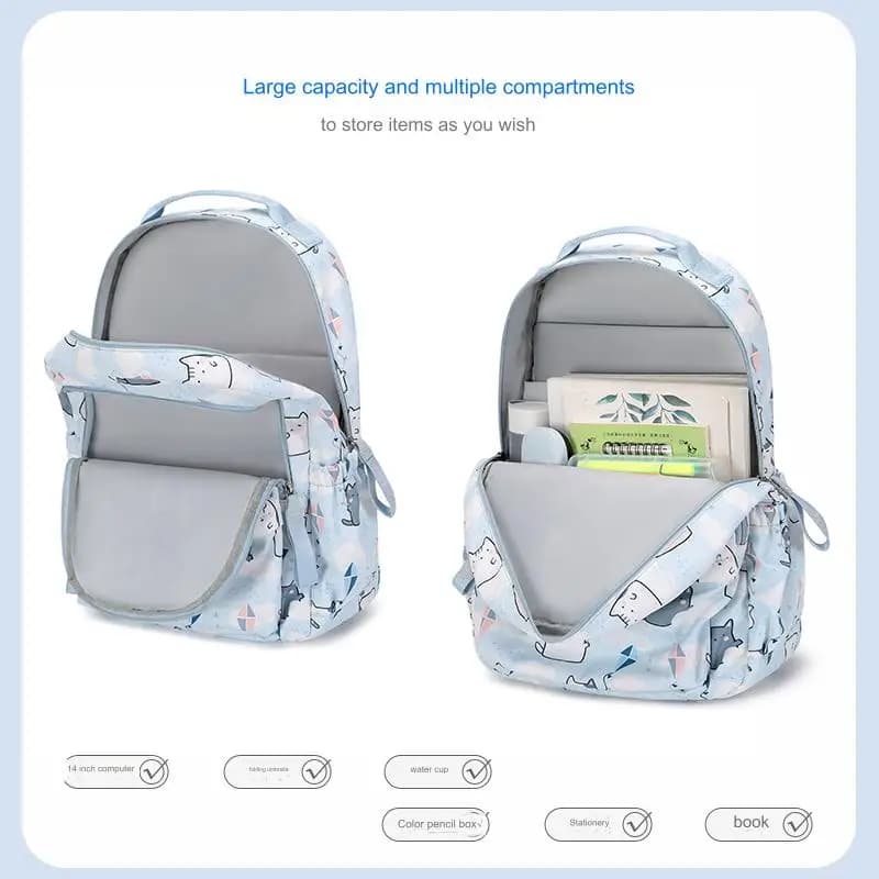 Cute Cat Print School Backpack for Girls