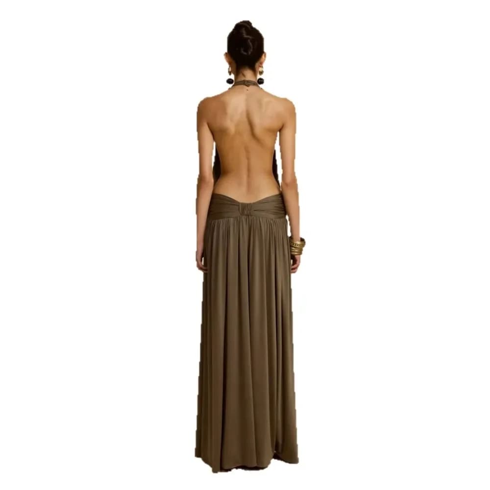 Elegant Halter Pleated Neck Evening Dress