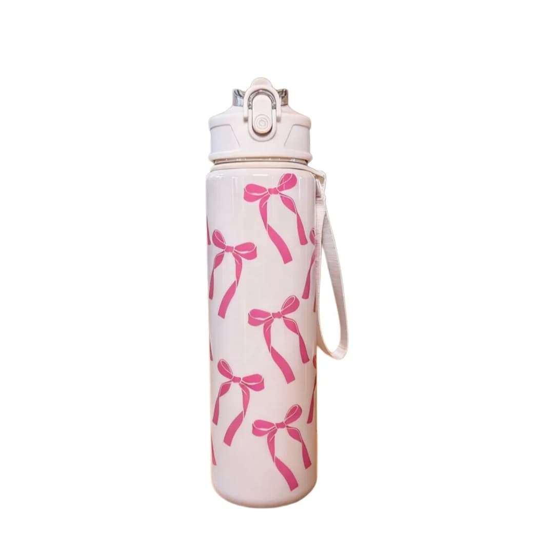 Cute Bow & Flower Water Bottle, Premium Texture Minimalist Design, Large Capacity, Lightweight and Leakproof with Portable
