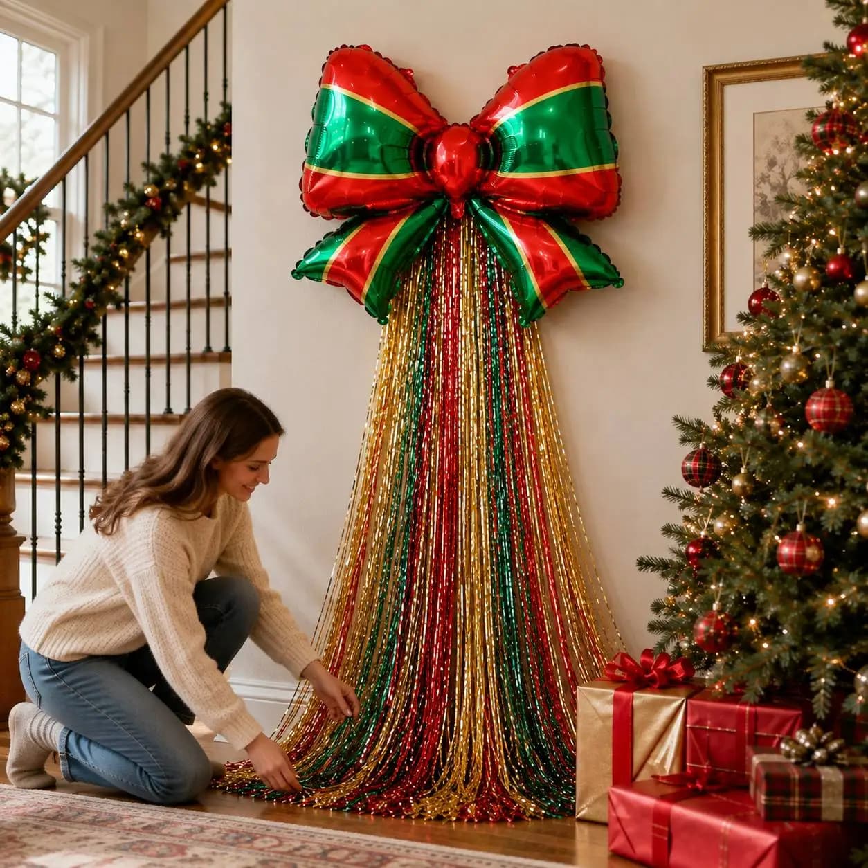 30-Inch Christmas Bow Balloon Set with Streamers