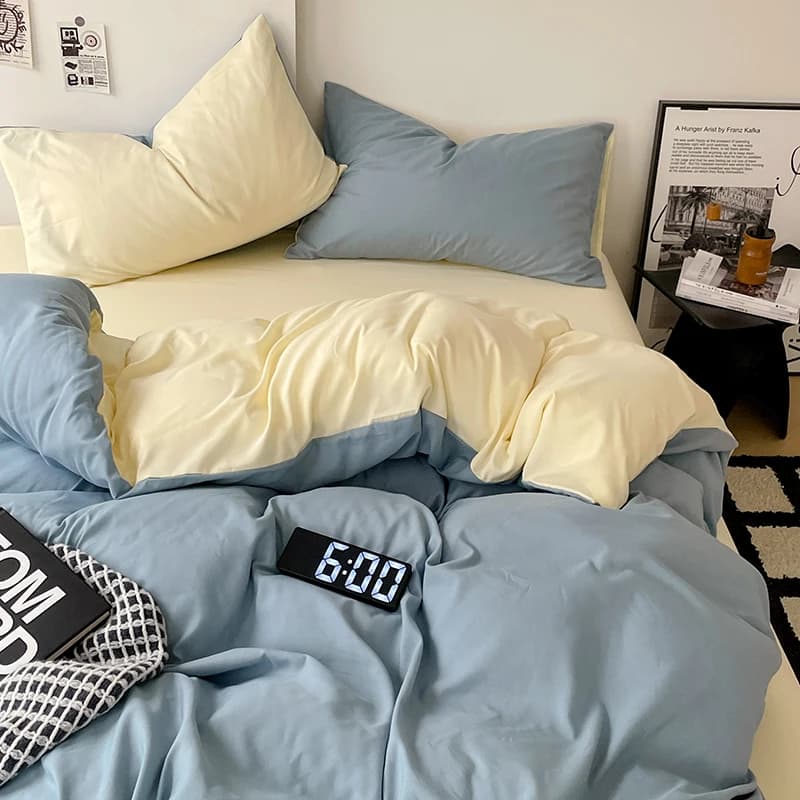 Japanese Bedding Set Solid Polyester AB Side Duvet Cover+Sheet +Pillowcase All Season Home Bed Linens Drop Shipping Full King