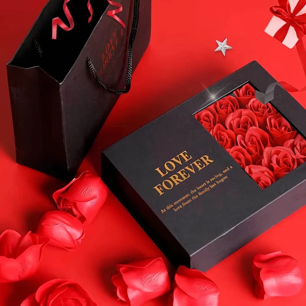 12 Rose Flowers Valentine'S Day Gift Box Soap Flower Necklace Jewelry Party Wedding Bridal Shower Bachelorette Party Gift Box