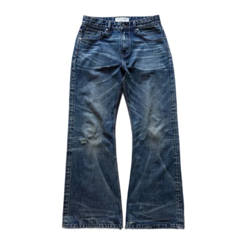 Vintage Washed Distressed Flare Denim Jeans