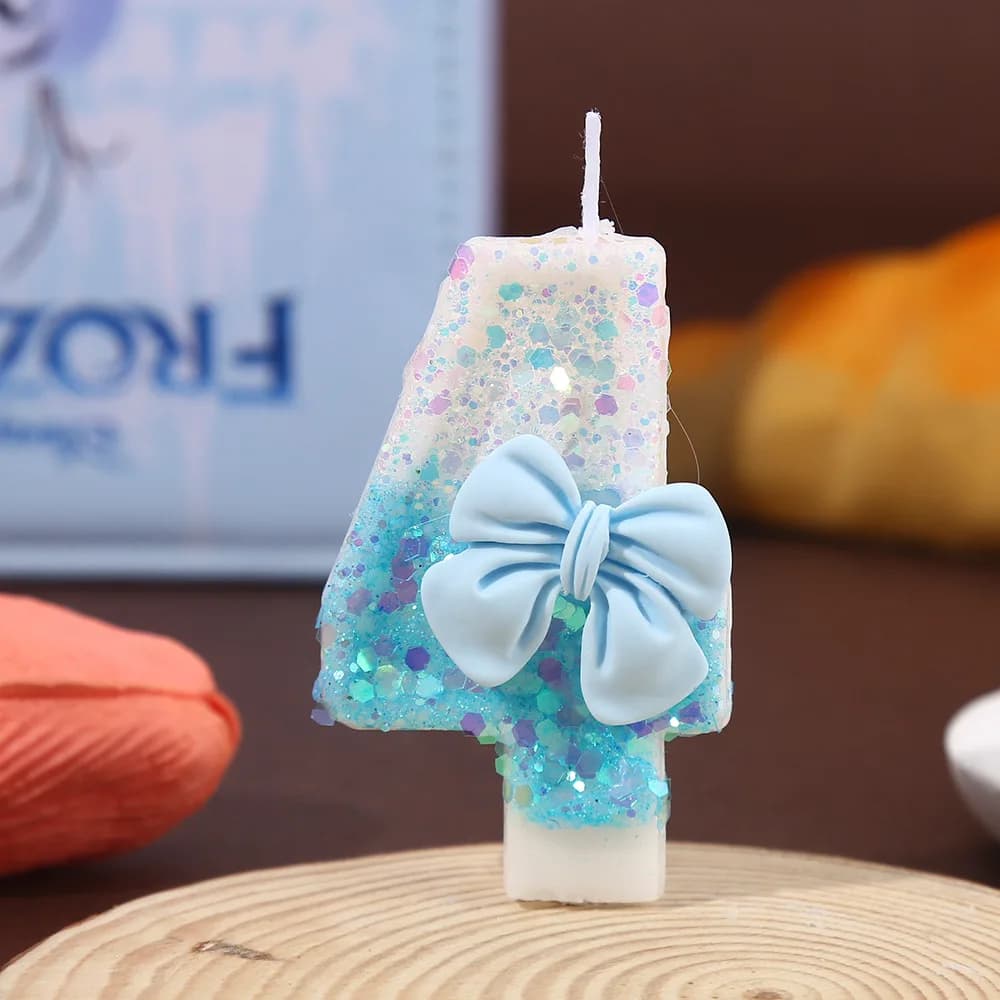 Light Blue Bow Number Candles