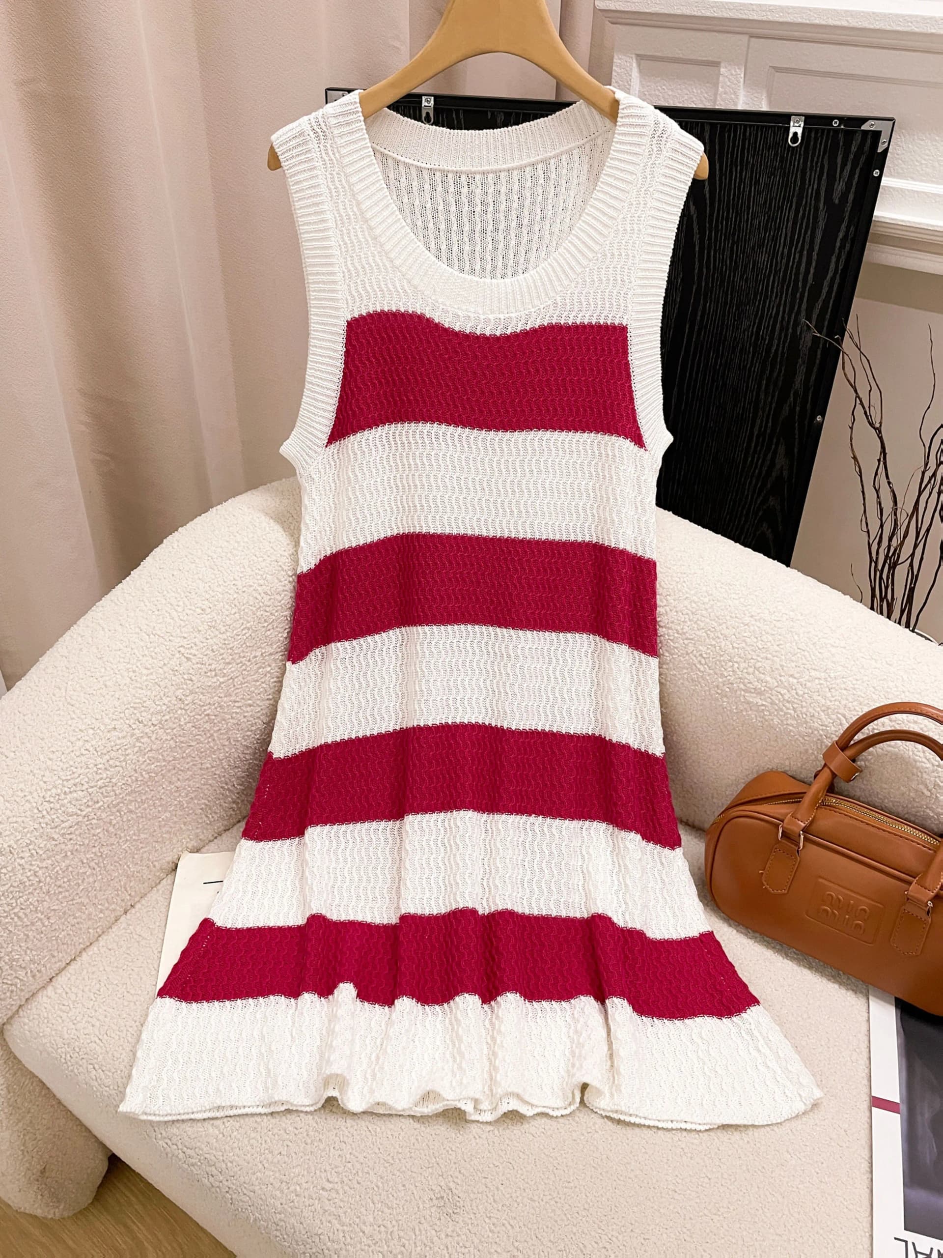 Women'S Fashion 2026 Spring Summer French Chic Casual Street Style Knitted Color Block Striped Versatile Simple Sweater Dress.