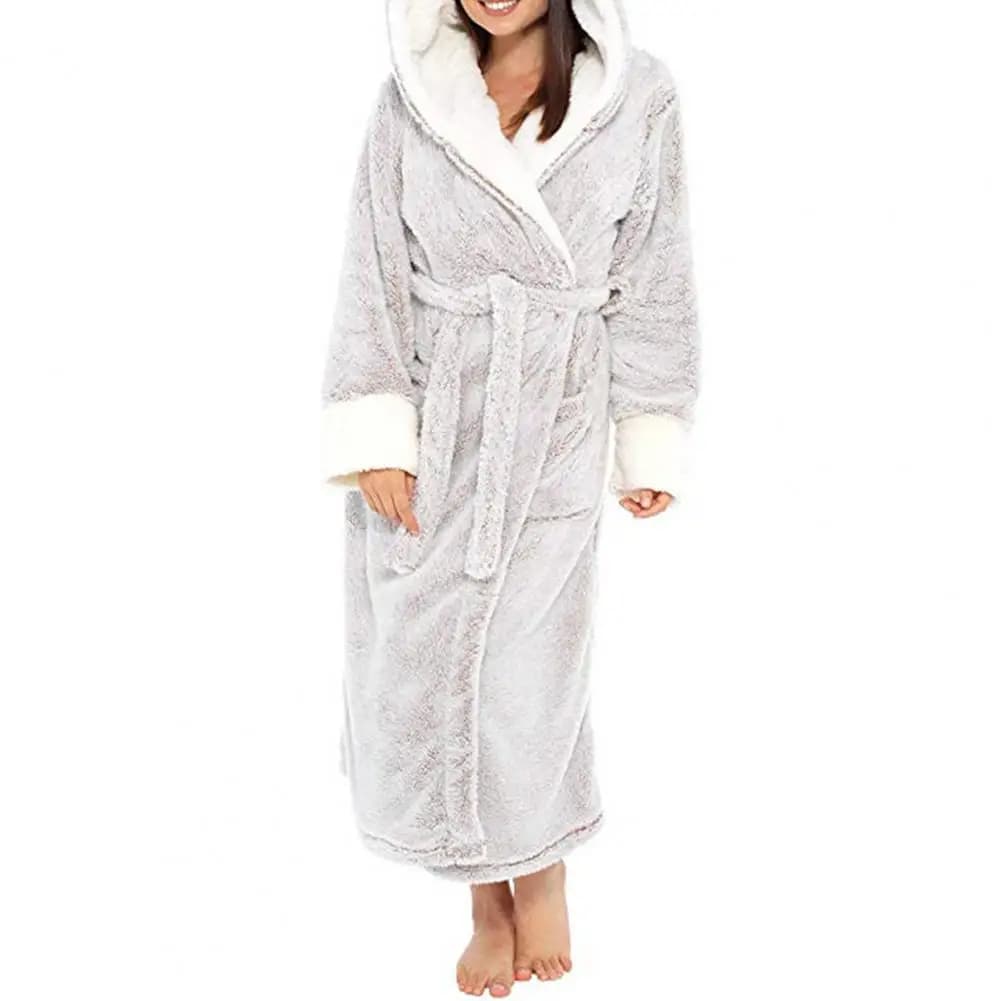 Women's Hooded Plush Fleece Bathrobe