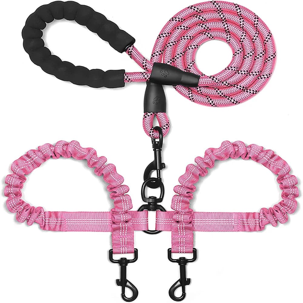 Double Dog Leash Coupler with Poop Bag