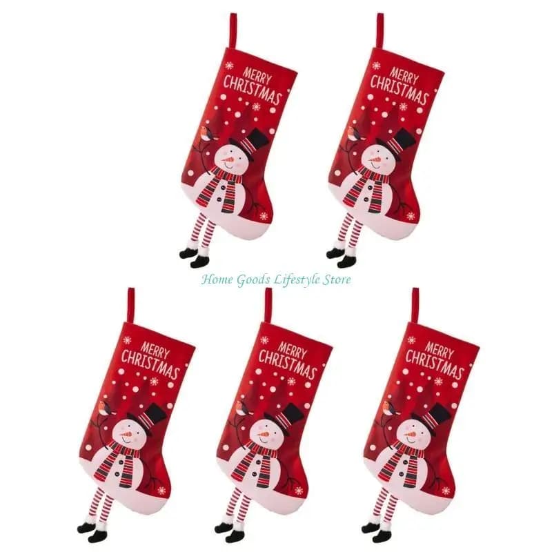Plush Christmas Stockings Set of 5 with Striped Legs