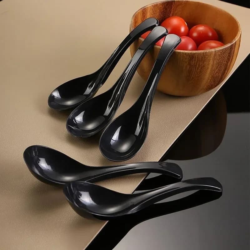 Black Soup and Dessert Spoons Set of 6
