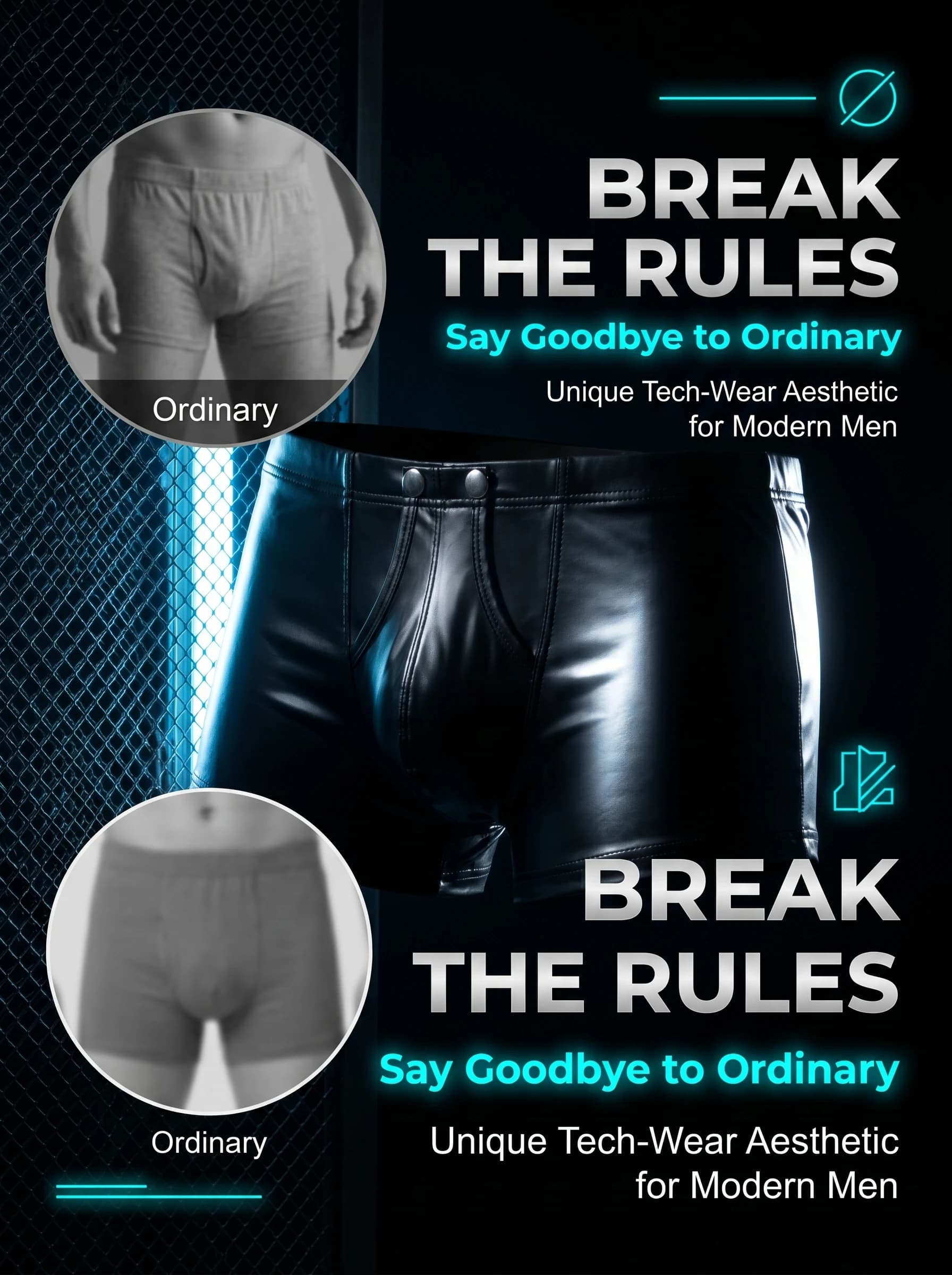 Men's PU Leather Boxer Briefs with Raised Button