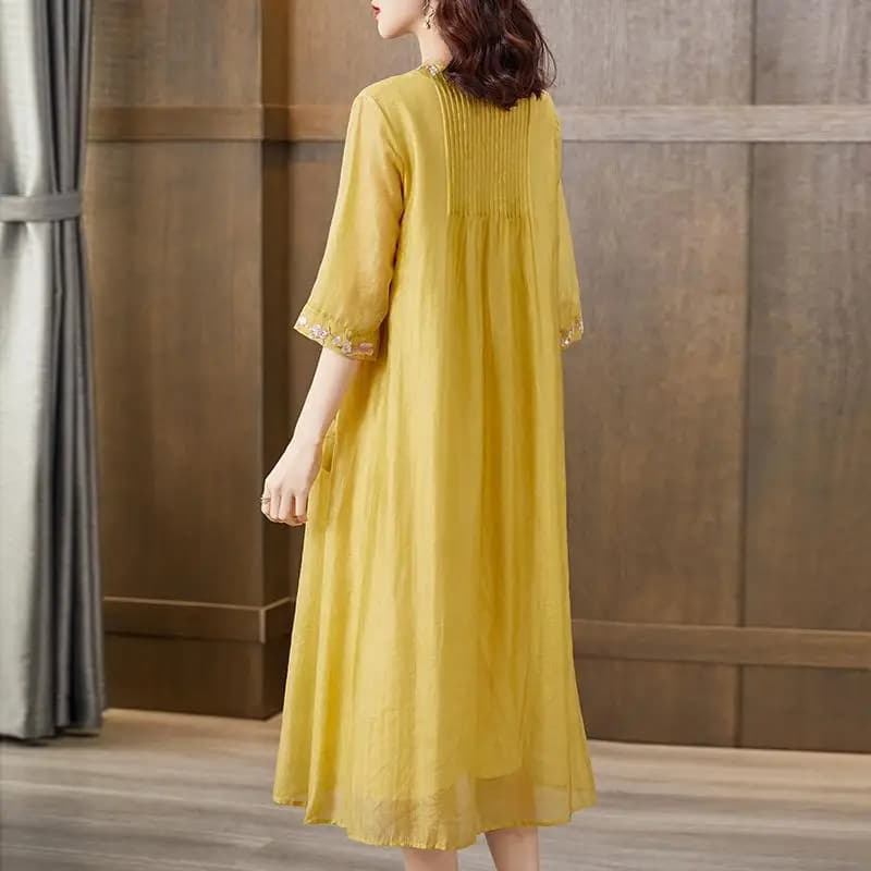 Embroidered Half Sleeve Midi Dress