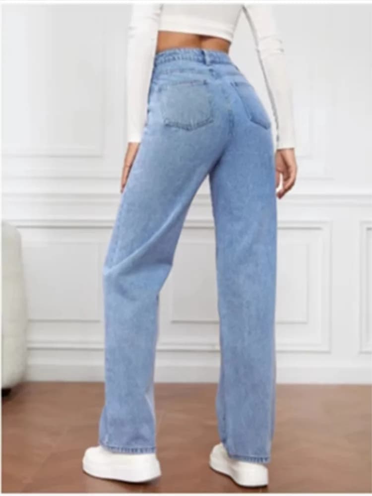 Black High-Waisted Straight Leg Jeans Women's
