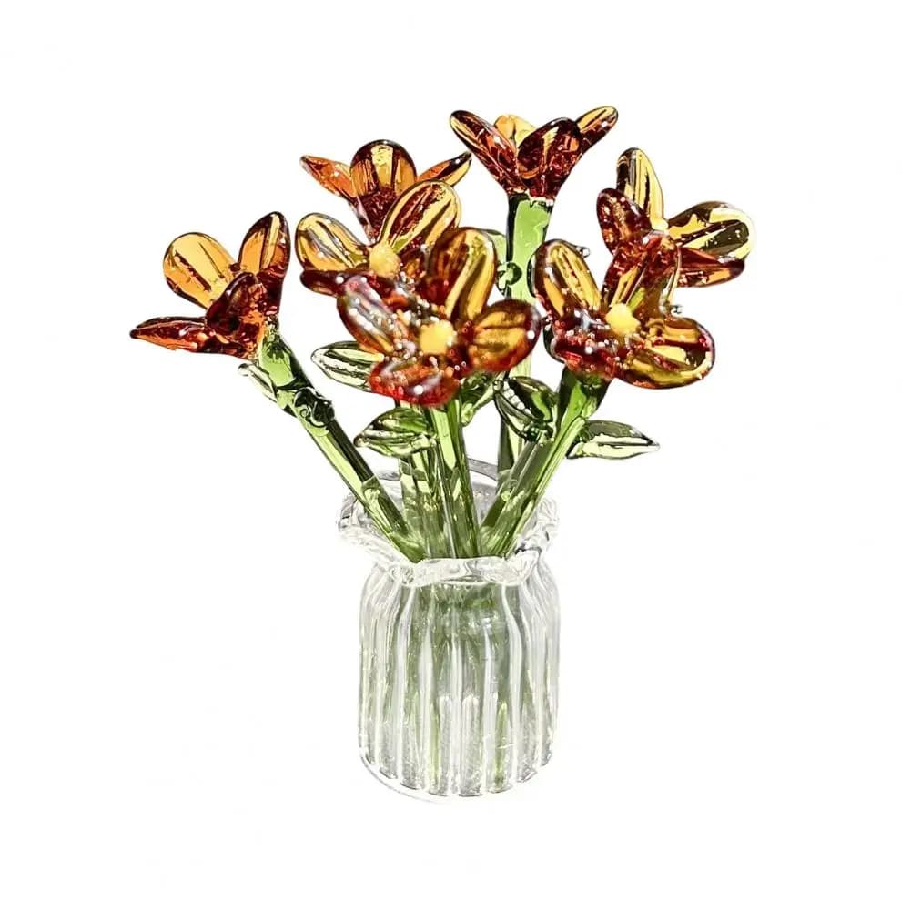Hand-Blown Glass Flower Bouquet with Vase