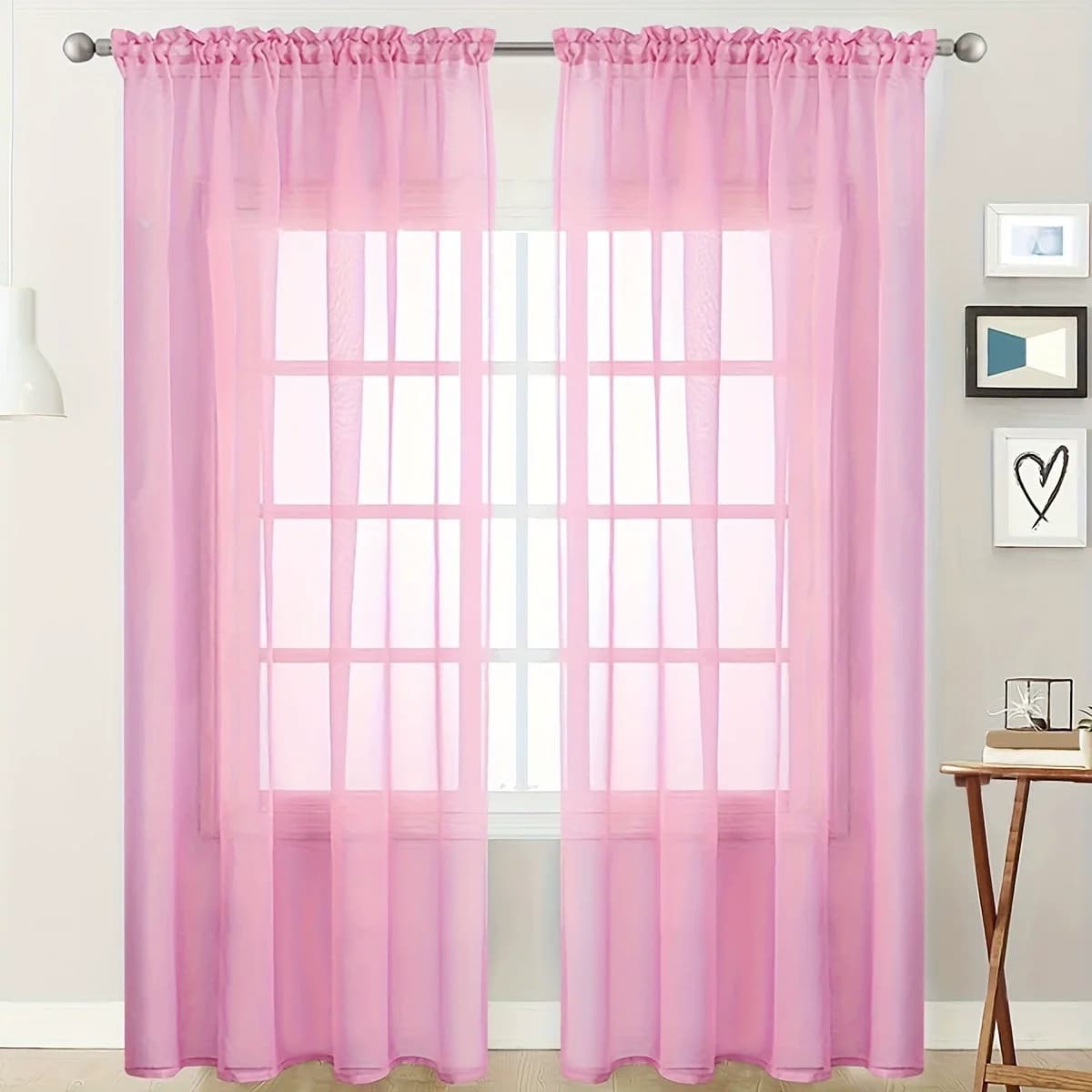 Sheer White Curtains, 2 Panels