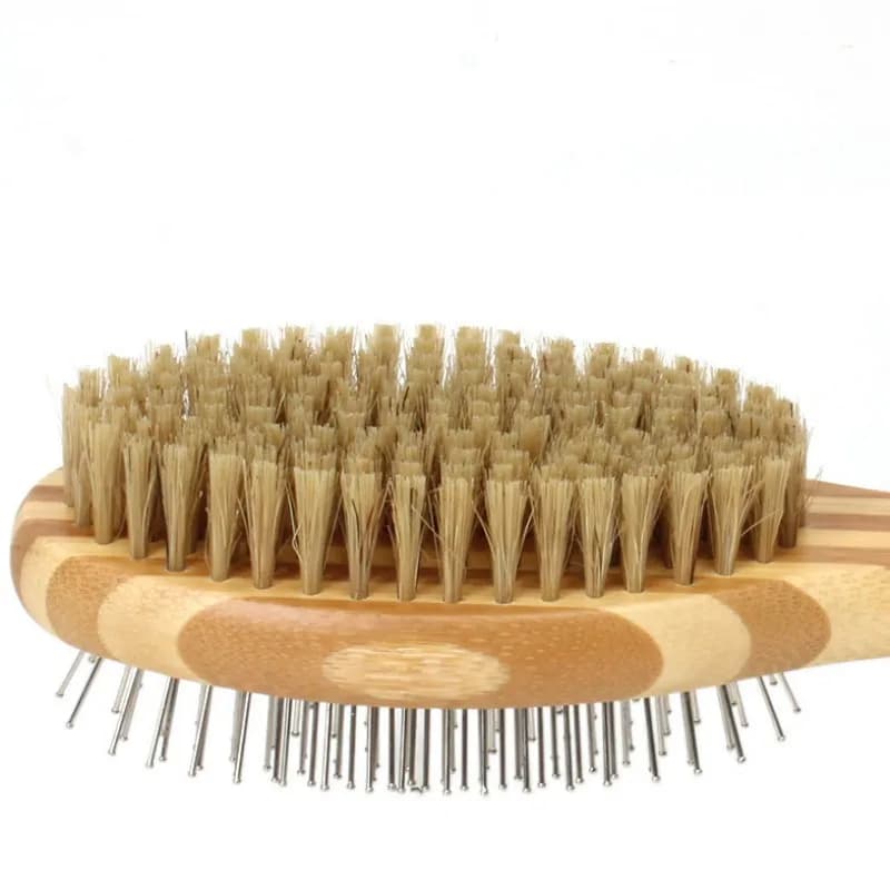 Bamboo Double-Sided Dog Brush with Stainless Steel Teeth