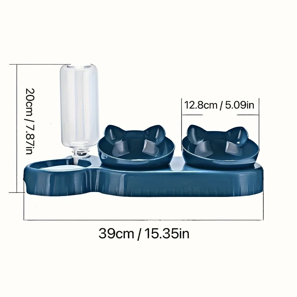 3-in-1 Tilted Cat Food and Water Bowl Set