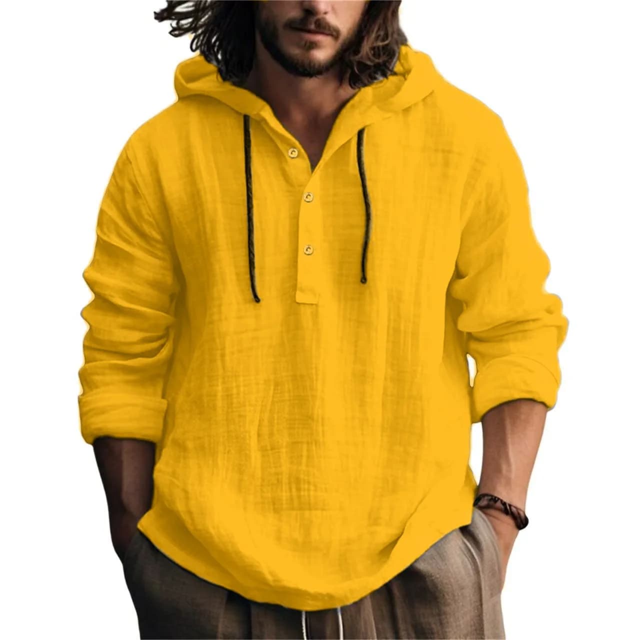 Men's Casual Linen Blend Hoodie Shirt