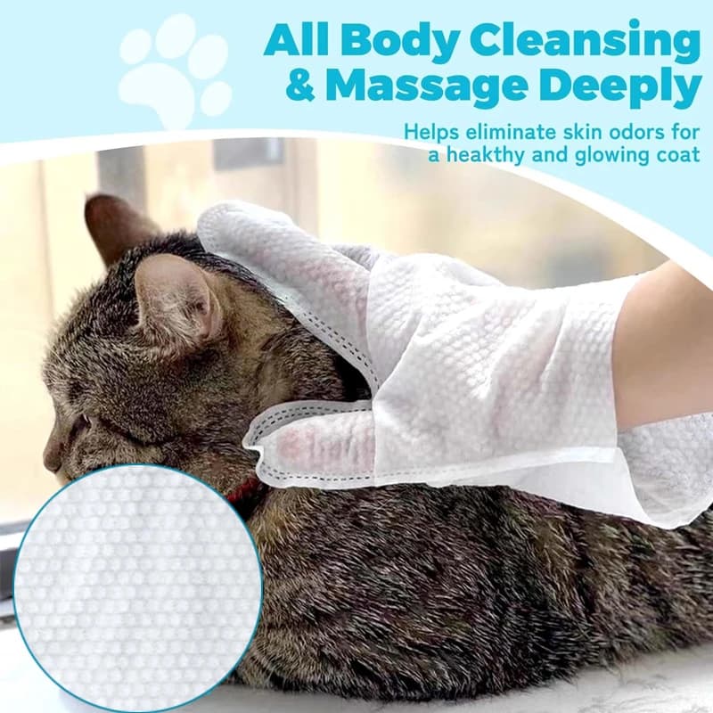 6Pcs Pet Wipes Gloves Free Cleaning Dog & Cat Wipes Puppies and Kittens Bathing Deodorization Paws Disposable Cleaning Gloves
