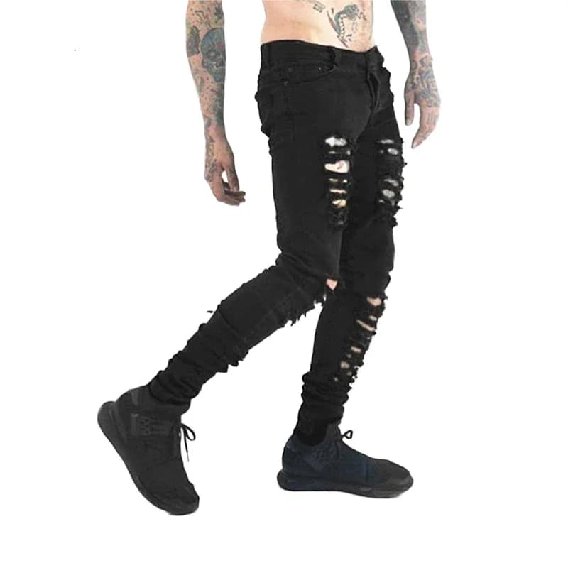 Black Ripped Narrow Fit Jeans Men