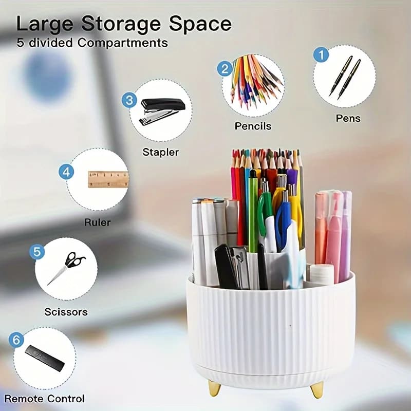 360 Rotating Desktop Pen Holder with 5 Slots