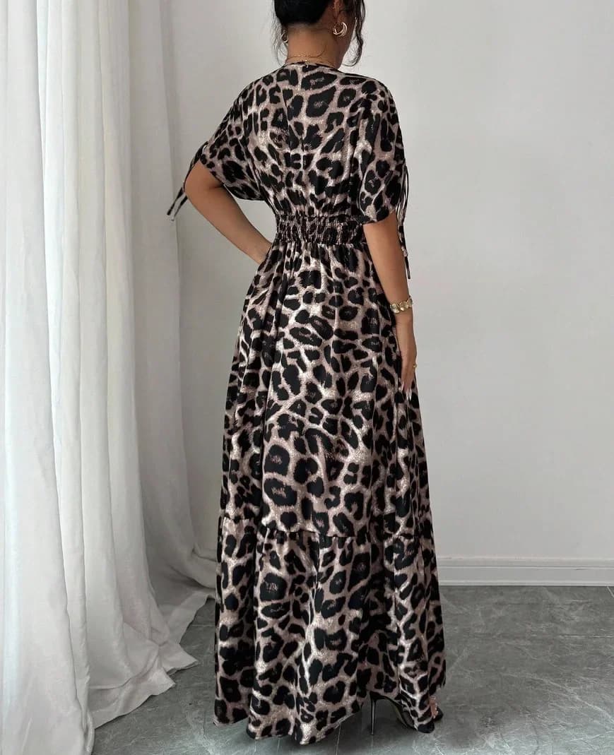 Leopard Print Maxi Dress with Drawstring Waist