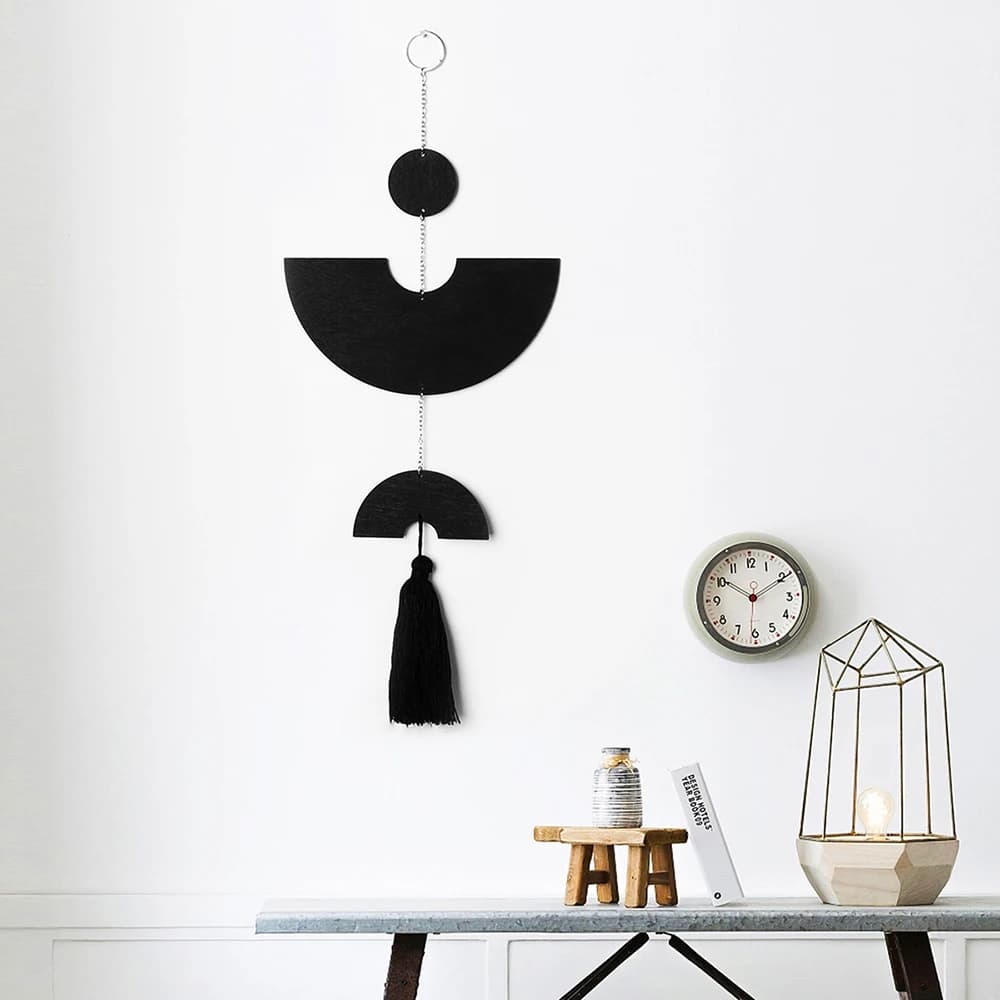 Boho Room Decor Black Wall Art Wood Dream Catcher Geometric Farmhouse Tassel Macrame Wall Hanging Bedroom Rustic Decor for Home