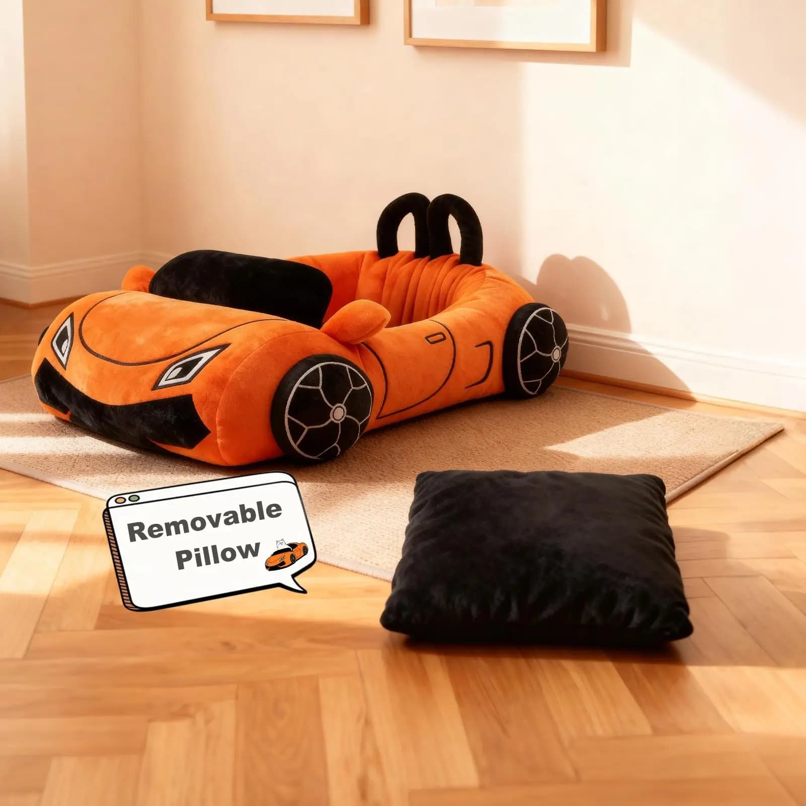 Sports Car Cat Bed with Washable Cushion