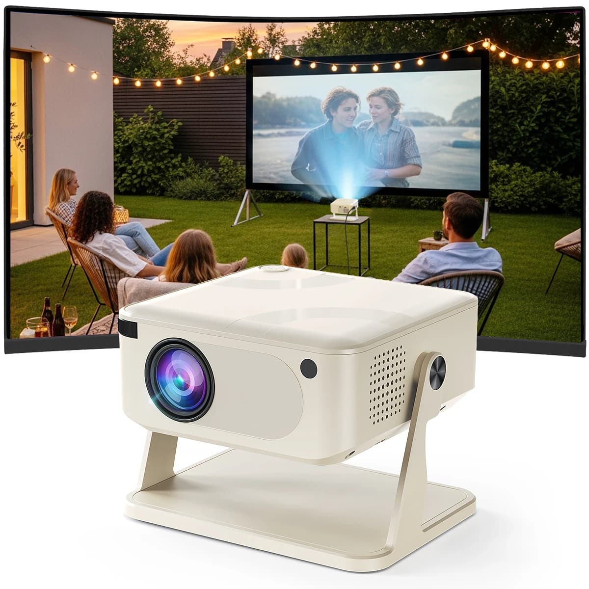 Mini Projector 280 ANSI, Supports 1080P, Portable Smart Projector with WiFi 6 & Bluetooth 5.2, Android 10, 1GB+8GB, Home Theater