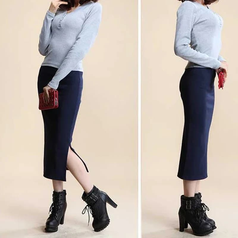 Women's Black Pencil Skirt Wool Rib Knit