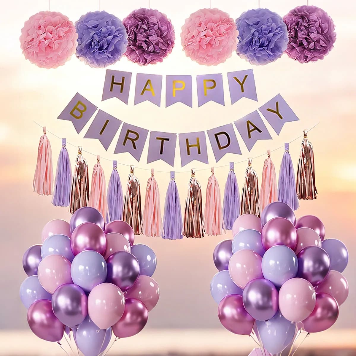 Purple Pink Birthday Party Decorations Set