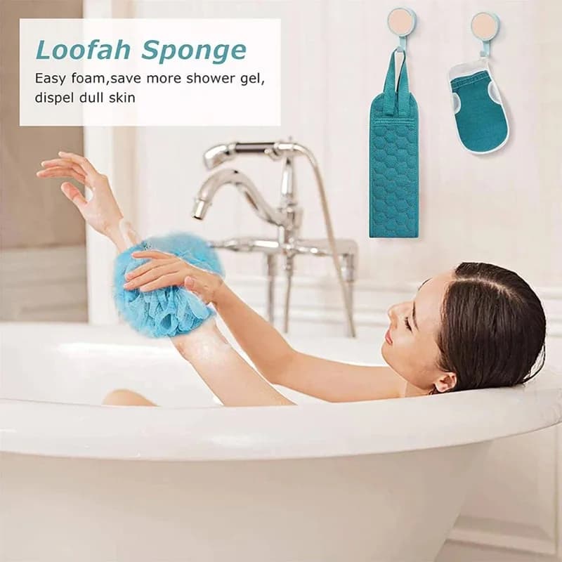 Fashion Bath Towel 3-Piece Set Includes Back Scrubber, Bath Glove and Shower Bath Sponge Loofah
