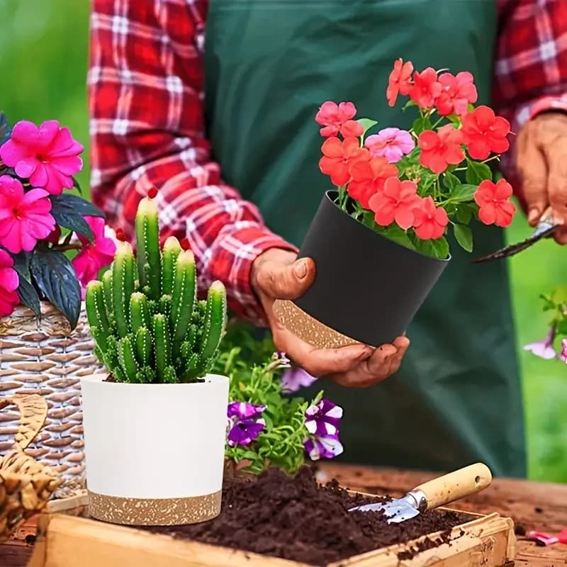 Plant Pots with Drainage Holes and Saucer, 2-Pack