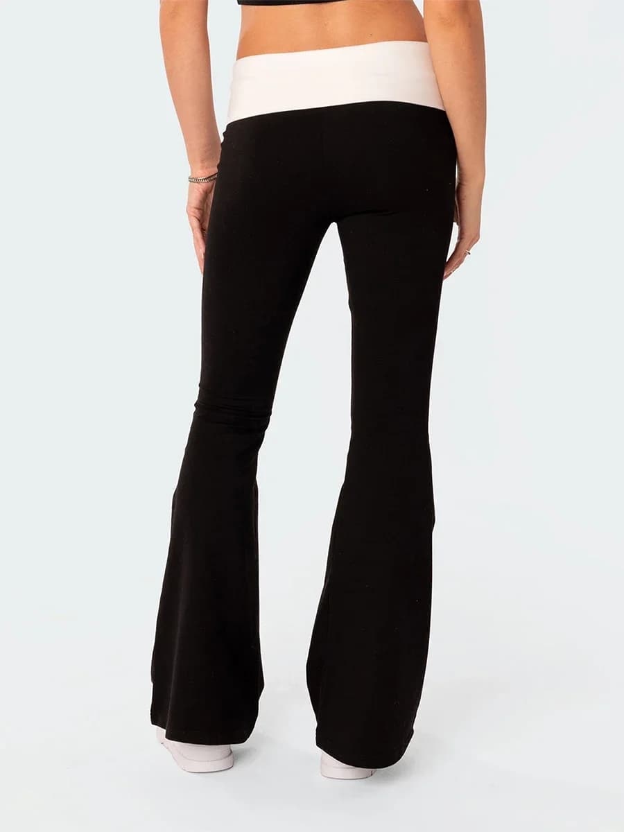 Women Fashion Flared Pants Casual Contrast Color Creativity Elastic Waist Bell Bottoms Bootcut Trousers Y2K 2024 New Streetwear