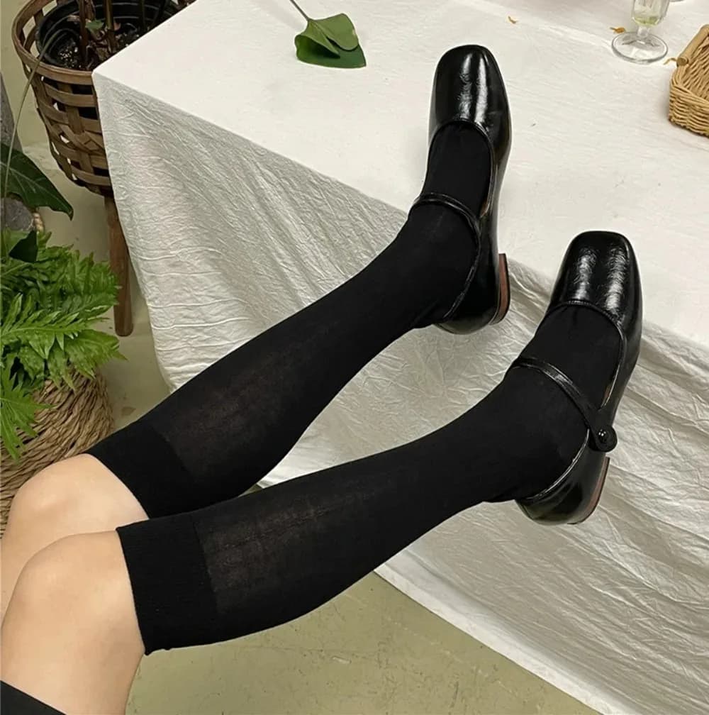 Women's Cotton Knee High Socks Black