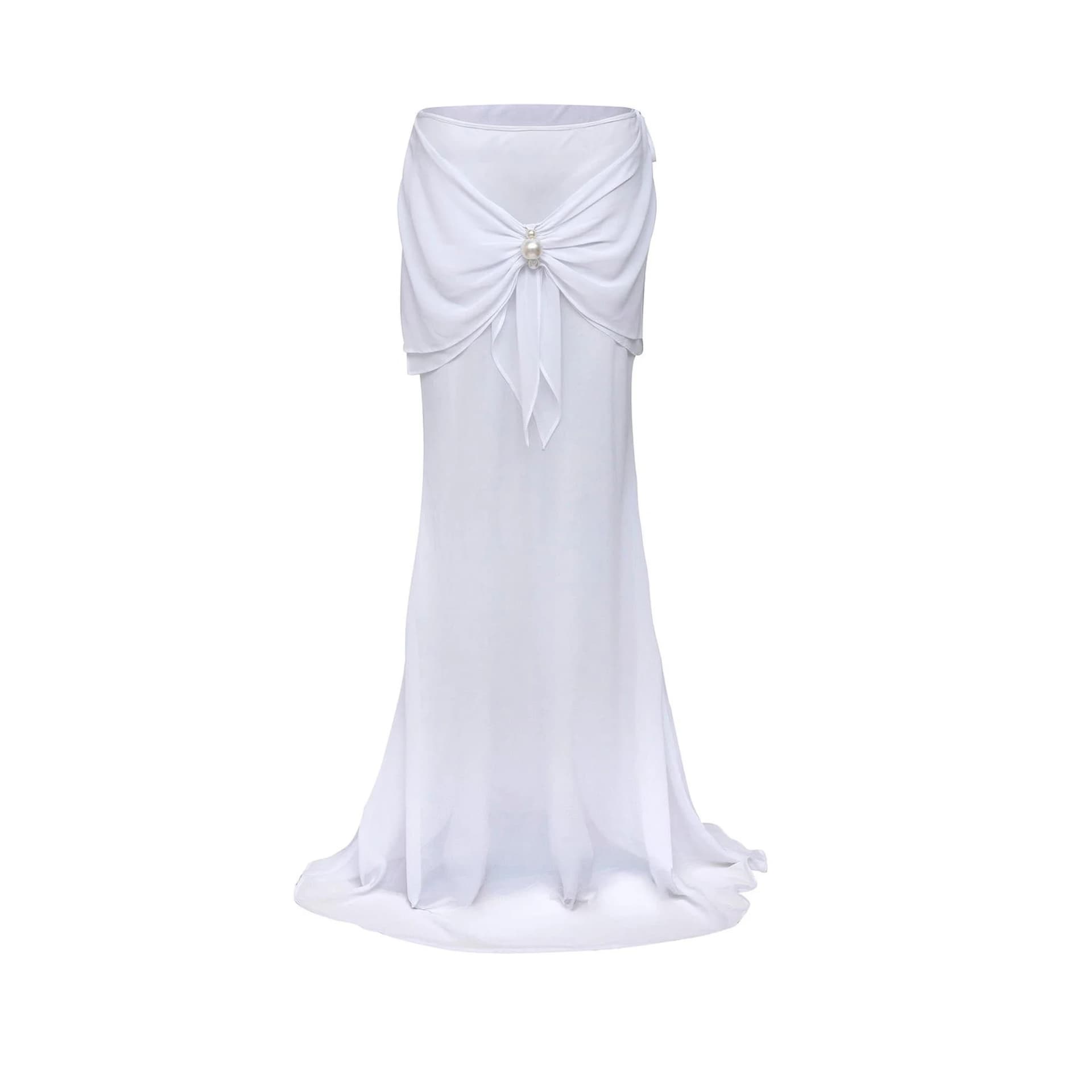 White Halter High-Leg Bikini With Skirt