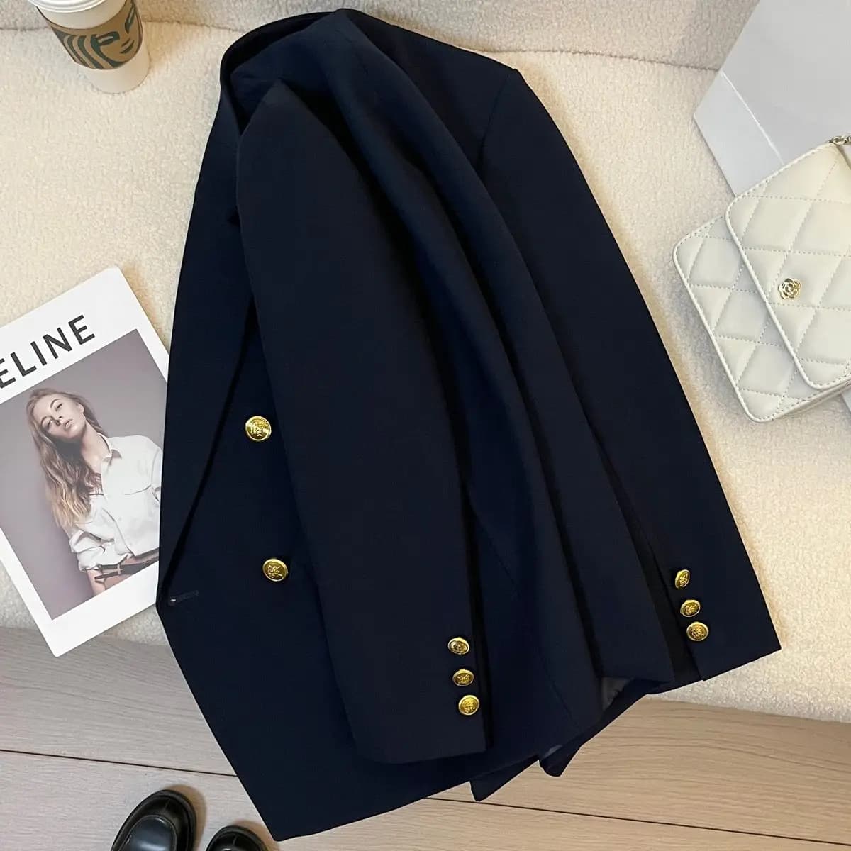 Navy Blazer Jacket with Metallic Buttons