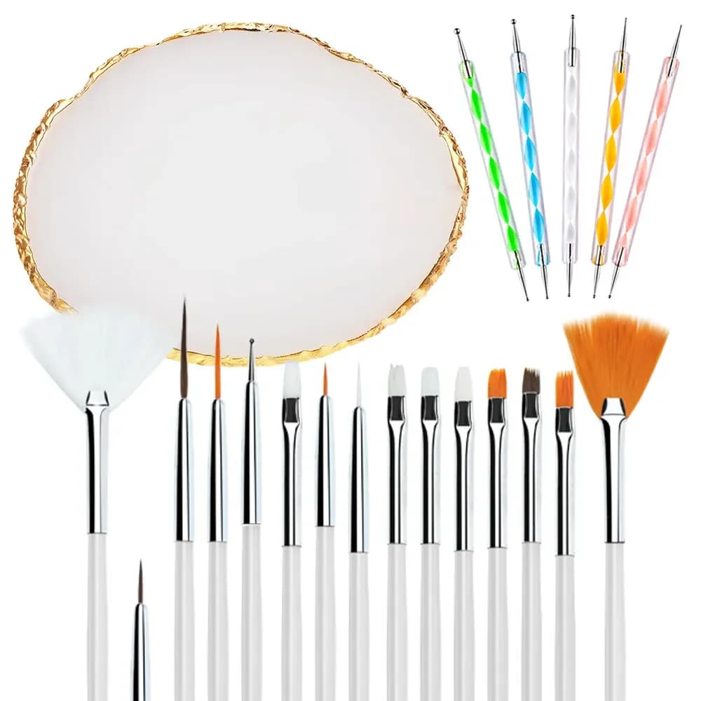 Nail Art Palette And Brush Design Tip Painting Drawing Display Carving Dotting Pen Acrylic Gel UV Polish DIY Manicure Set Tools