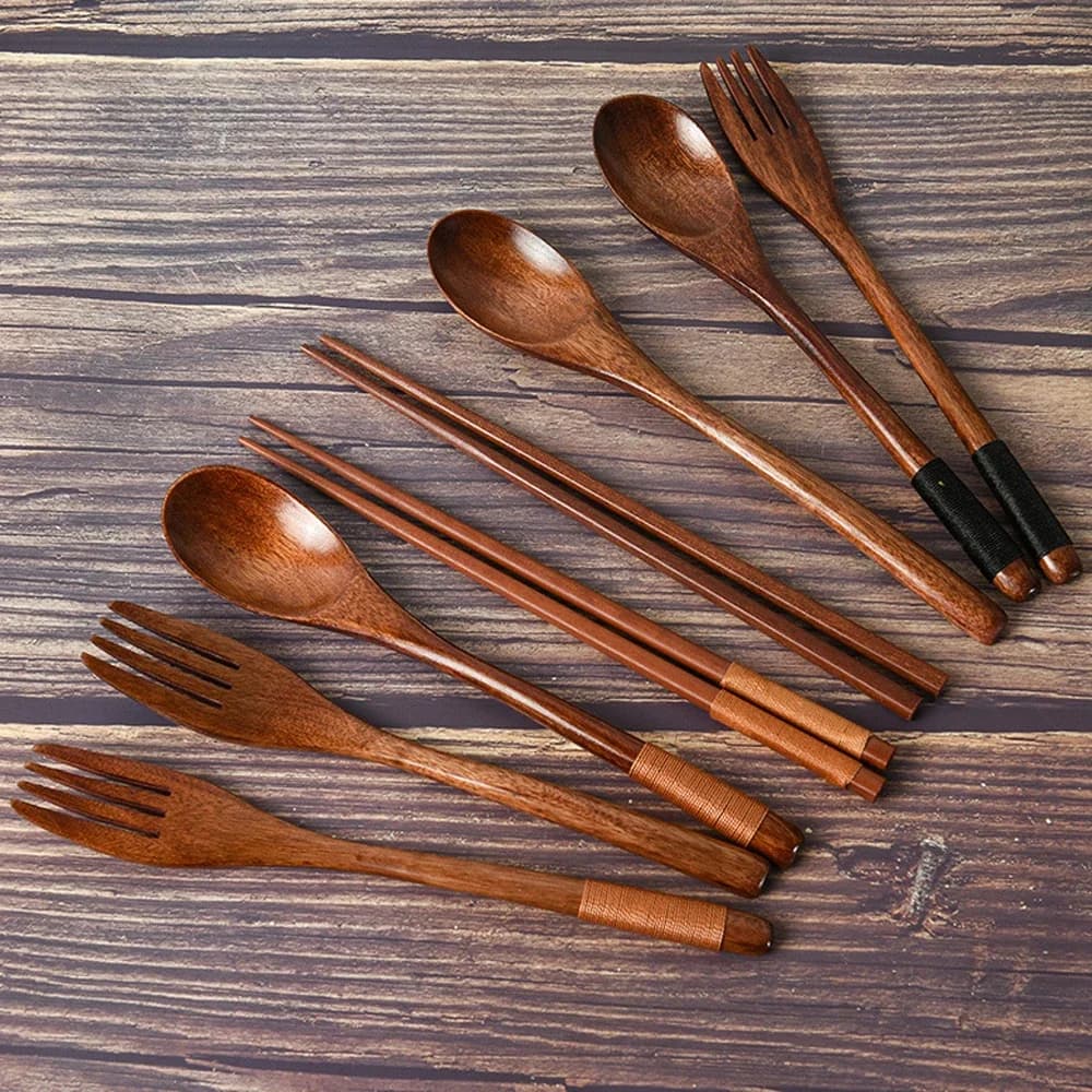 Natural Wood Dinnerware Utensil Set
