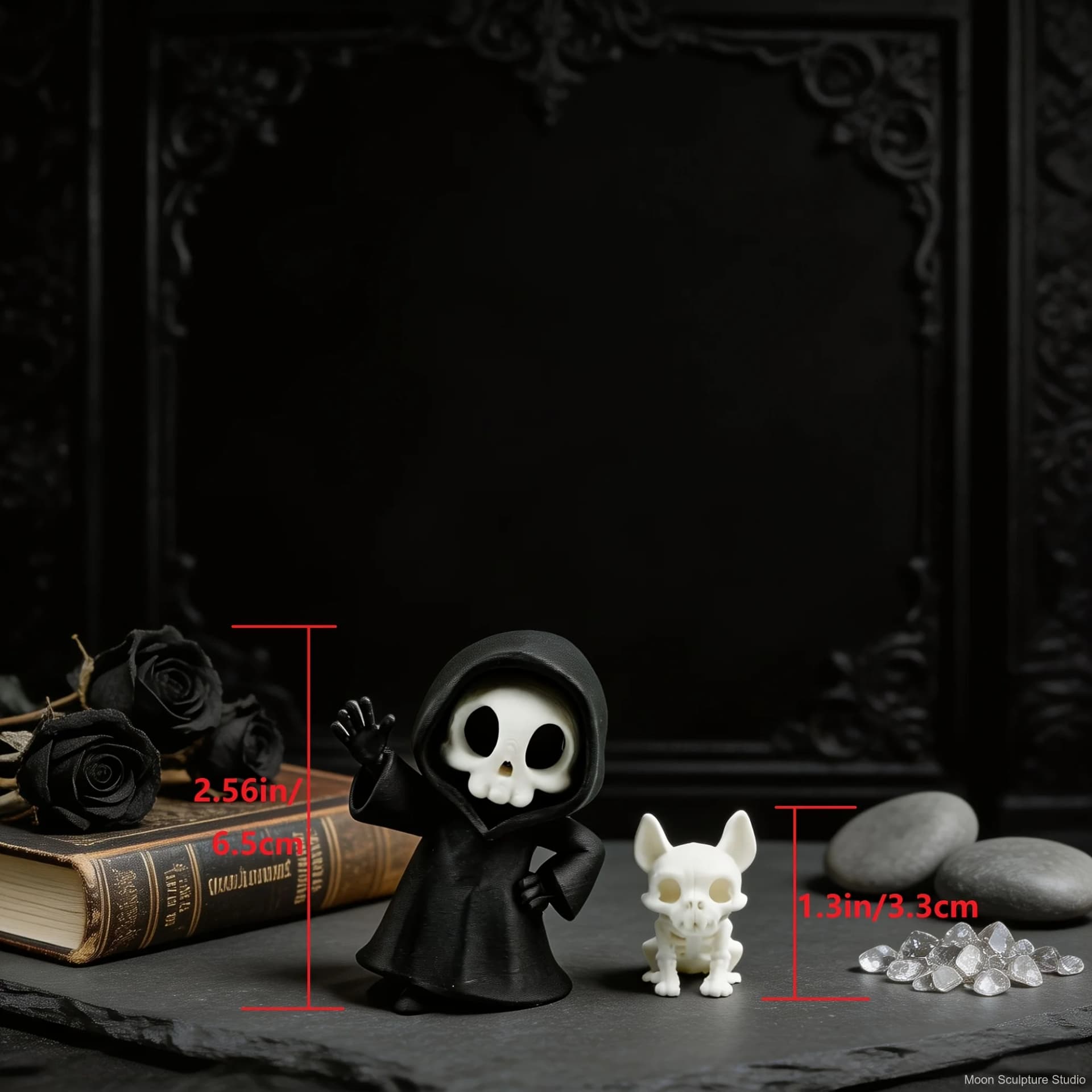 Gothic Grim Reaper and Skeleton Pet Collectible Figures