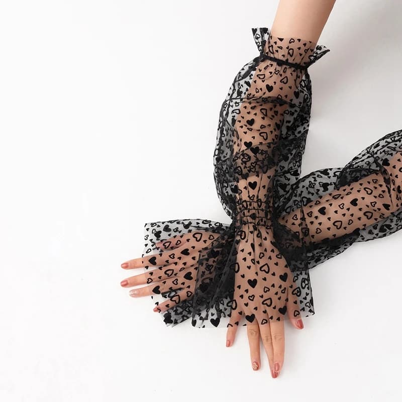 nail art photographic props sexy black lace  mesh sleeve shooting decoration hollow transparent long glove Manicure showing tool