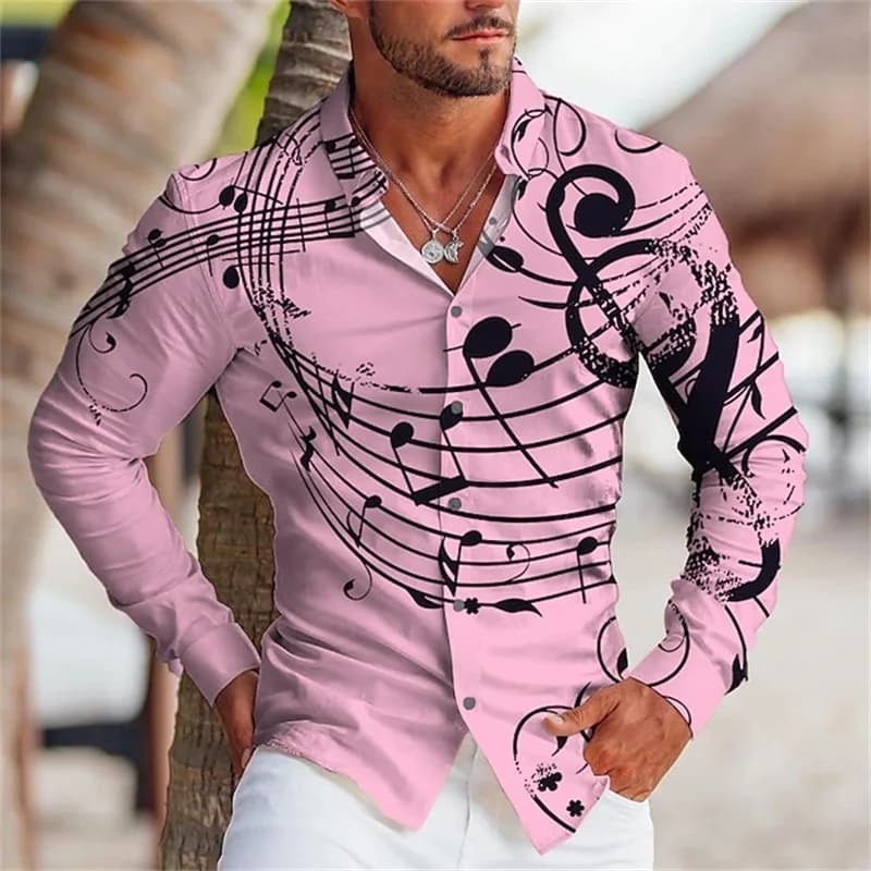 Men's Music Notes Button-Up Shirt