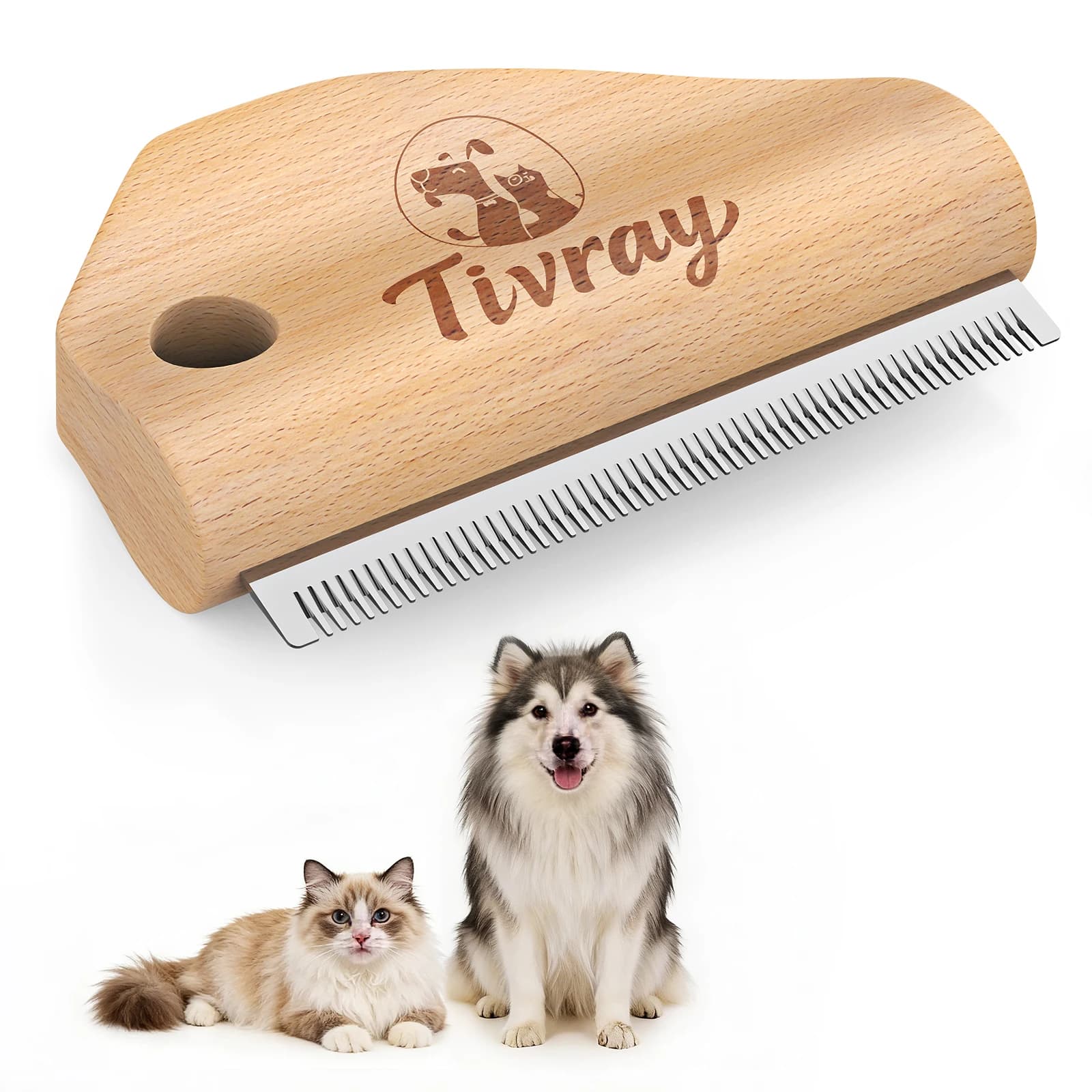 Dog Deshedding Brush with Wooden Handle