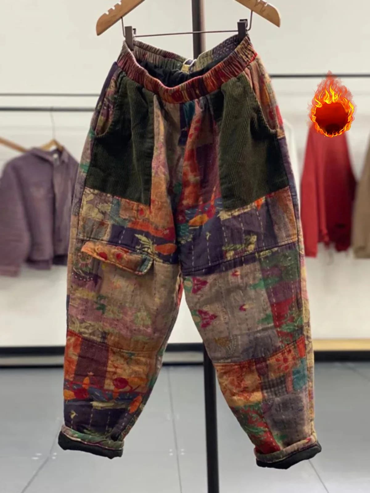Ethnic Patchwork Cotton Padded Harem Pants