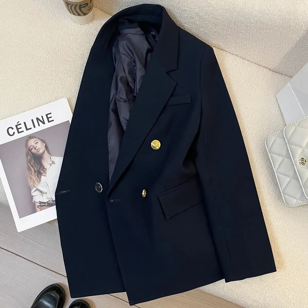 Navy Blazer Jacket with Metallic Buttons