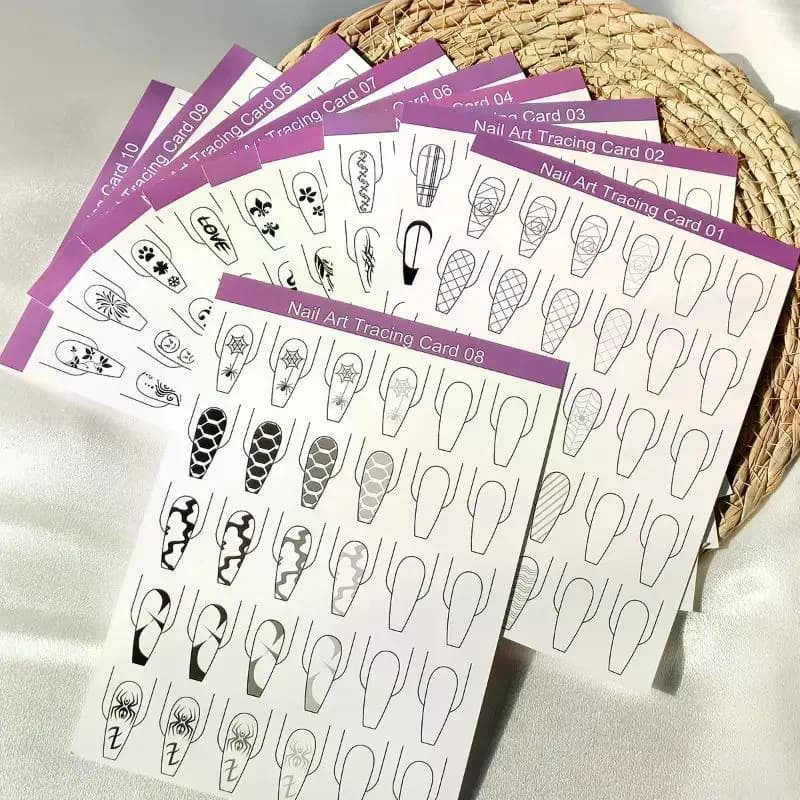Nail Art Practice Template Paper 10Pcs Clear Lines Painting Learning Book for Beginner Nail Technician Salon Training Use