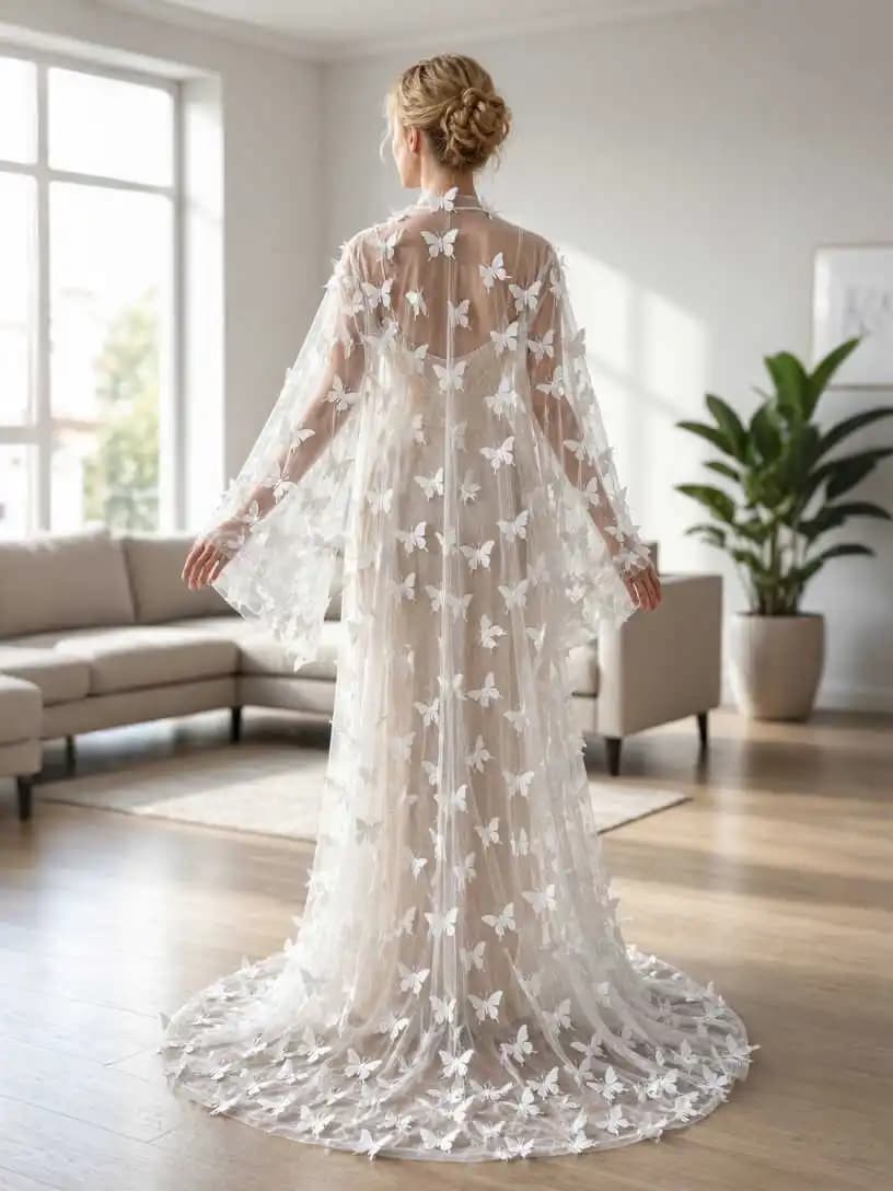 Modern Women Bathrobe Evening Dresses Nightgowns 3D Butterflies Loungewear Home Clothes Female Party Sleepwear Rayon Customized