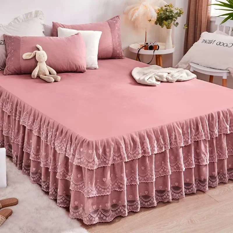 Three Layer Gauze Lace Bed Cover with Ruffled Edge